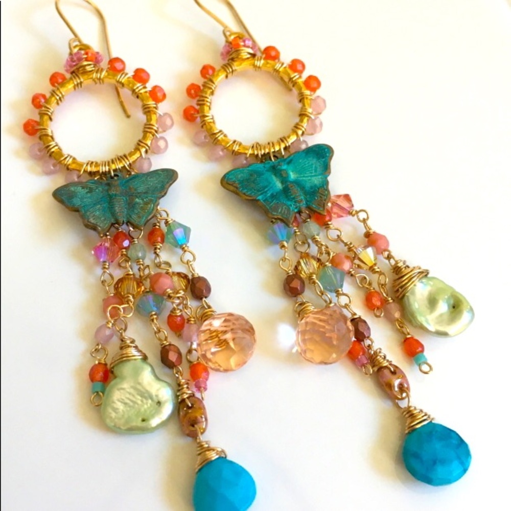 Butterfly pearl charm earrings